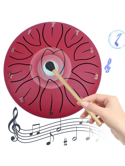 6дюймов Steel Tongue Drum Handpan для музыки, красный, красный, фото 3