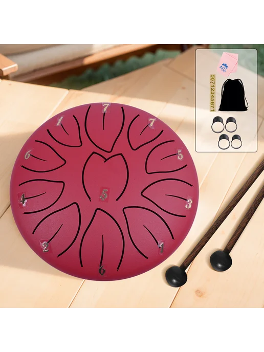 6дюймов Steel Tongue Drum Handpan для музыки, красный, красный, фото 4