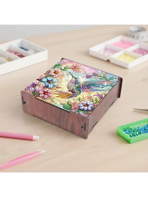 Деревянный ящик для алмазной мозаики DIY с жуком, 4 секции, вариант