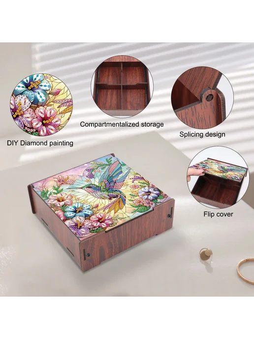 Деревянный ящик для алмазной мозаики DIY с жуком, 4 секции, вариант, фото 4