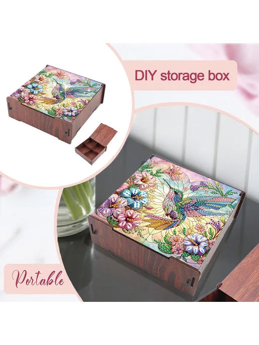 Деревянный ящик для алмазной мозаики DIY с жуком, 4 секции, вариант, фото 5
