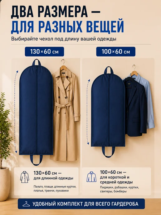 Мешком Набор чехлов для одежды 2 шт, 130*60 и 100*60 см, 130x60, 2 шт, фото 2