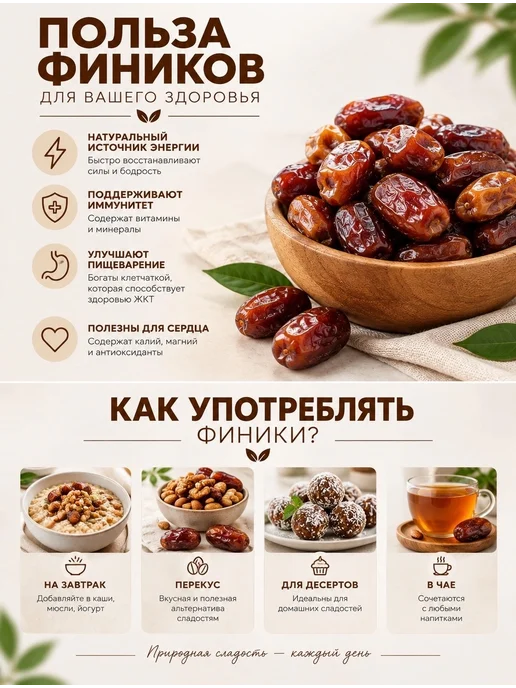 Финики без сахара 1 кг натуральные Иранские, 1 кг, фото 3