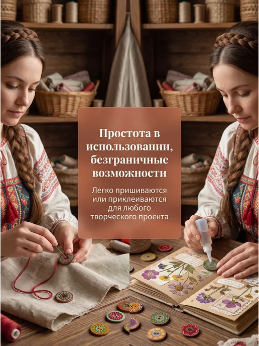 Кнопки с ярким мандальным принтом, деревянные, для декора пр…, 50 шт, фото 4