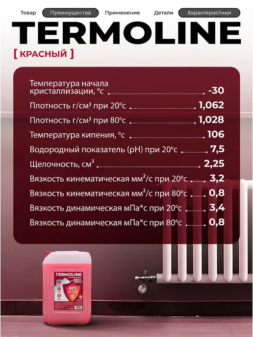 Теплоноситель для систем отопления TERMOLINE -30 красный (20, красный, фото 6
