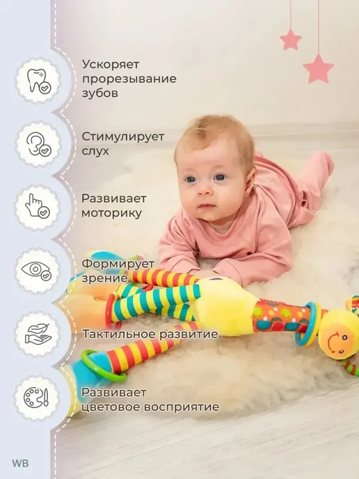 Игрушка погремушка подвеска кубик для новорожденных, желтый, фото 3