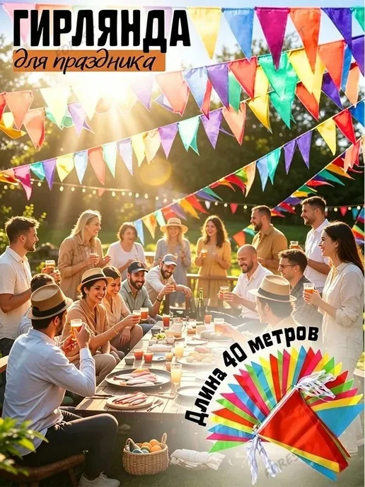 Гирлянда-растяжка из ткани, многоцветная, вариант