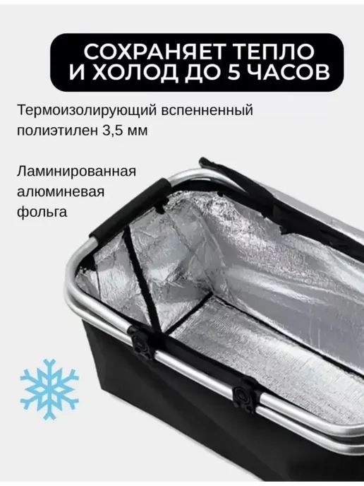 Термосумка-корзина для пикника — складная сумка-холодильник, черный, фото 2