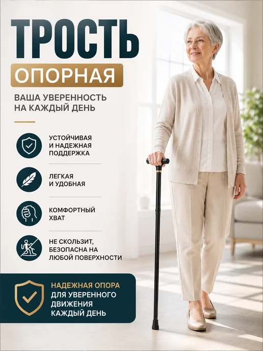 Трость для пожилых, черный