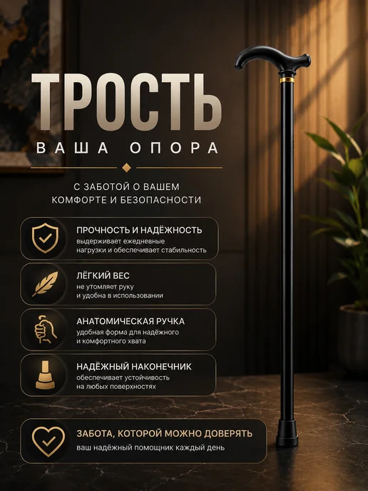 Трость для пожилых, черный