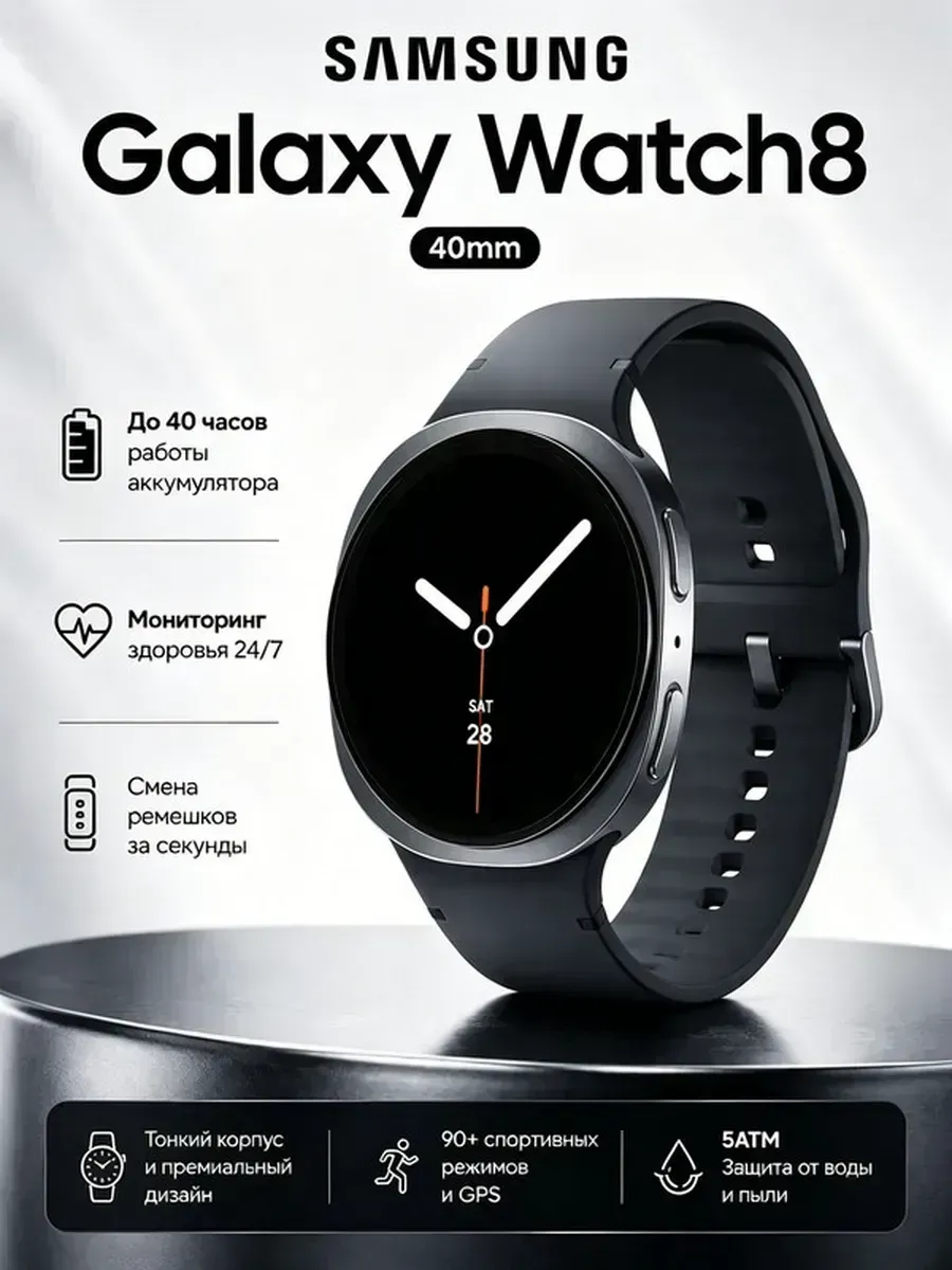Samsung часы watch 8 galaxy Watch 8 LTE 40 mm (Темно-серый)