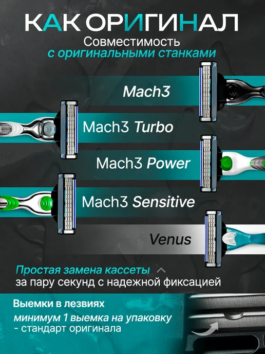 Кассеты для бритья совместимые с Mach 3 лезвия, 4 шт, фото 5