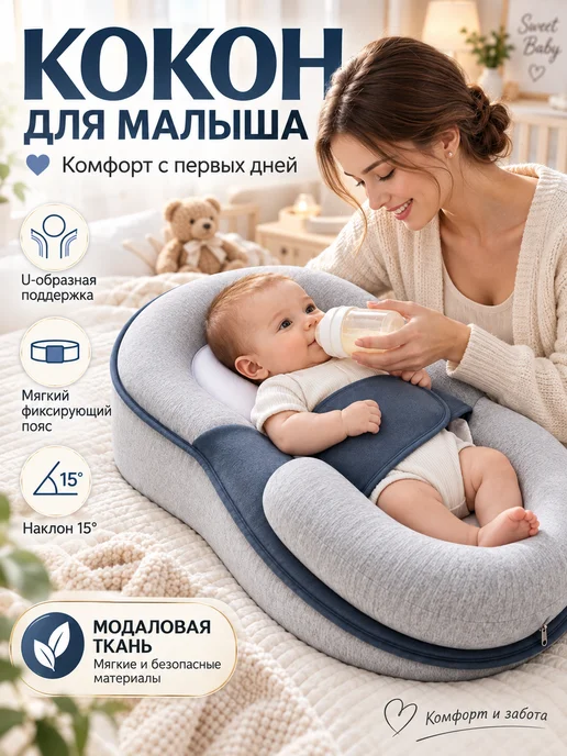 Кокон-гнездышко для новорожденного, белый, фото 2