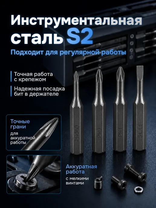 Набор отверток для точных работ 45 в 1 с битами S2, вариант, фото 5