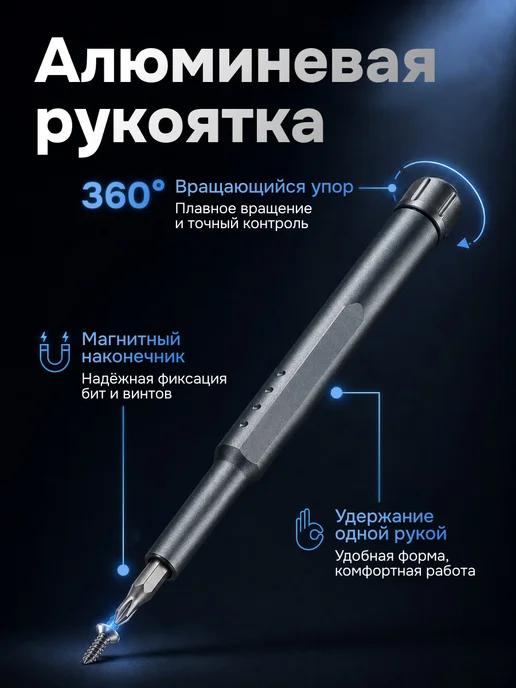 Набор отверток для точных работ 45 в 1 с битами S2, вариант, фото 6
