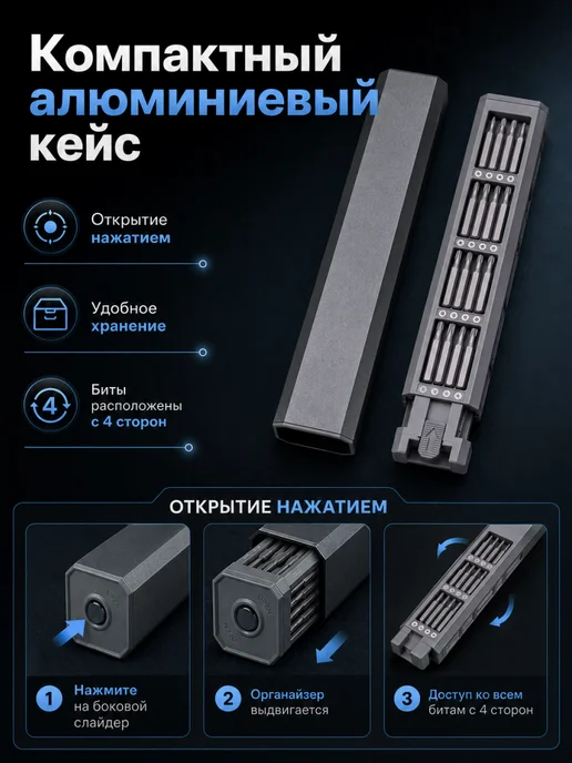 Набор отверток для точных работ 45 в 1 с битами S2, вариант, фото 8