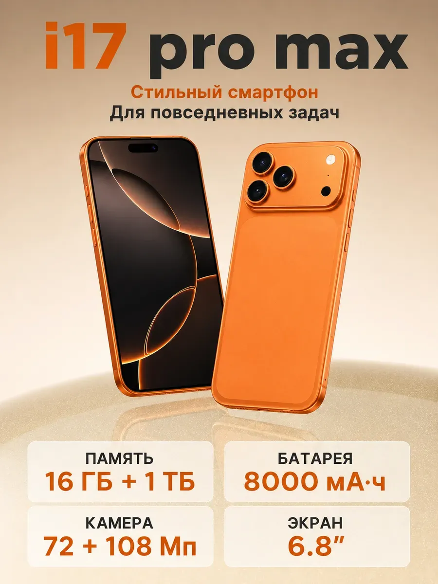Смартфон i17 Pro Max,16+1024ГБ 8000 мАч оранжевый Infinix 1496381202 купить за 9 087 ₽ в интернет‑магазине Wildberries