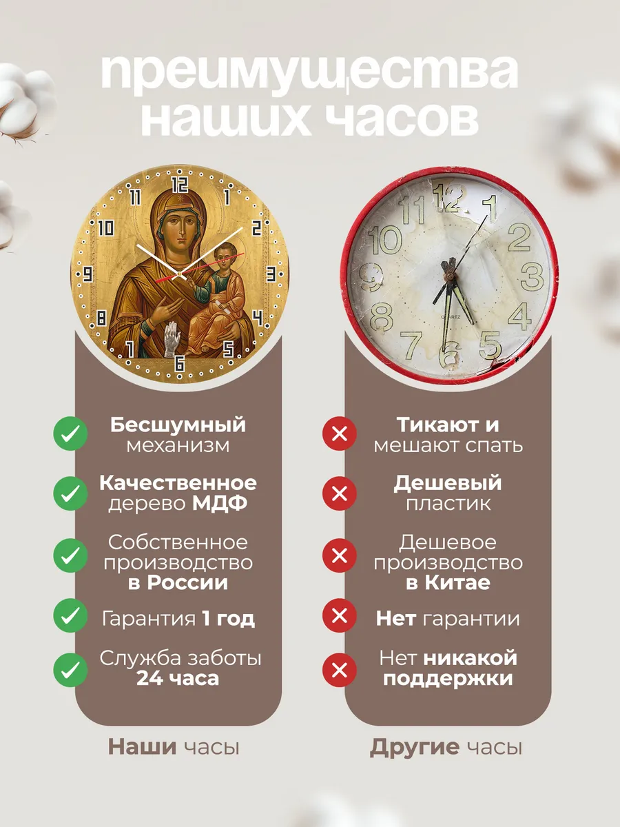Часы настенные бесшумные Икона Троеручица 33 см — фото 10