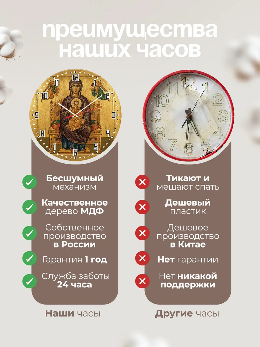 Часы настенные бесшумные Икона Всецарица 33 см — фото 10