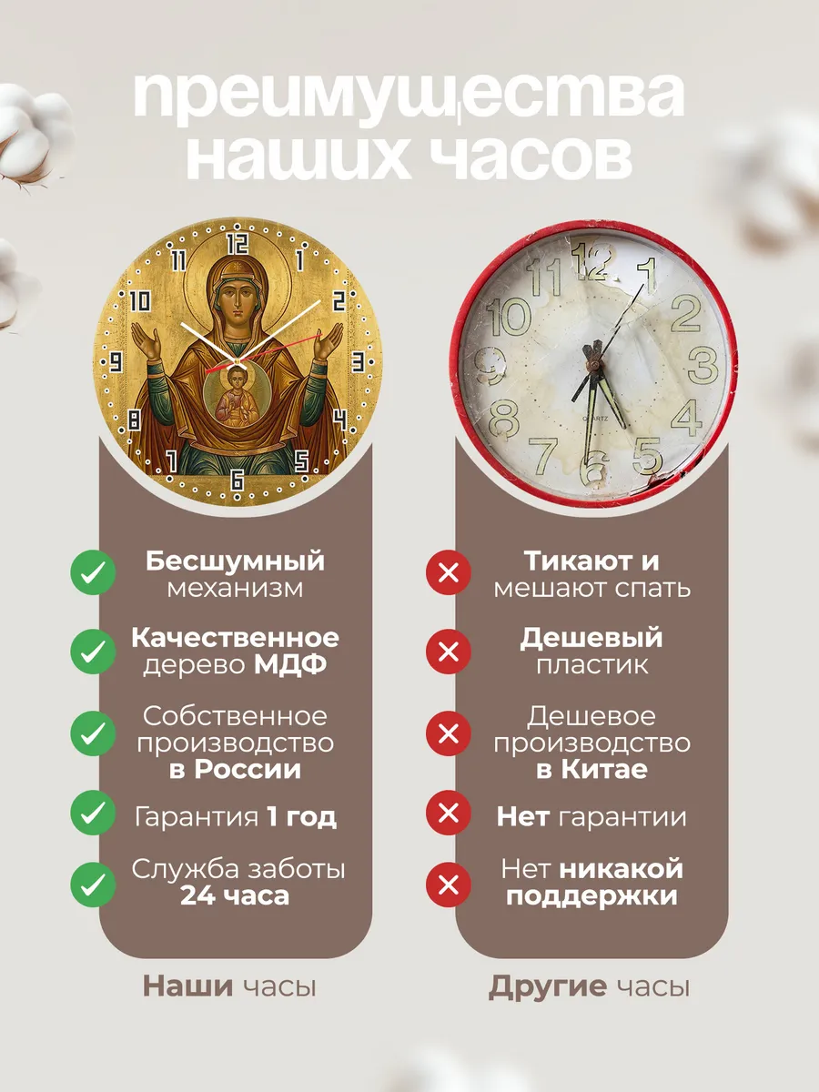 Часы настенные бесшумные Икона Знамение Богородица 33 см — фото 10