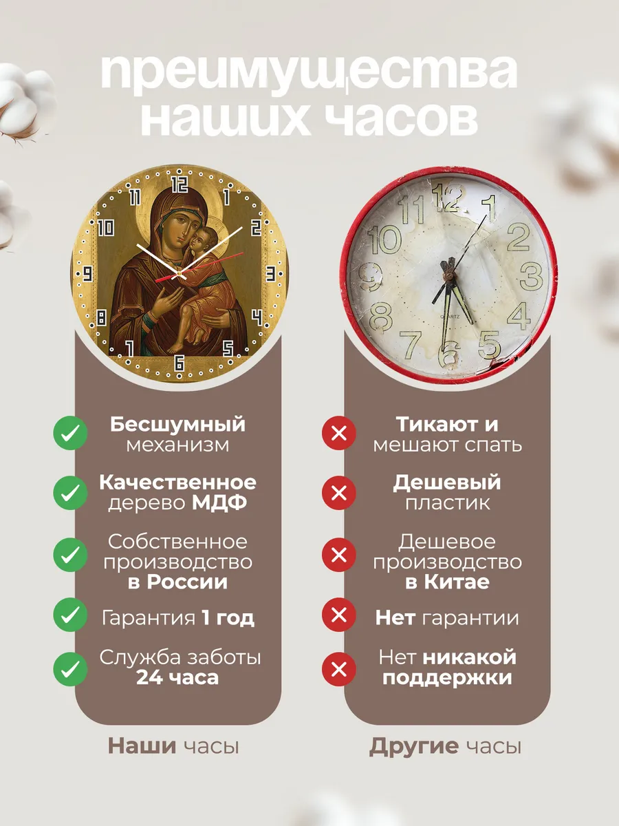 Часы настенные бесшумные Икона Феодоровская 33 см — фото 10