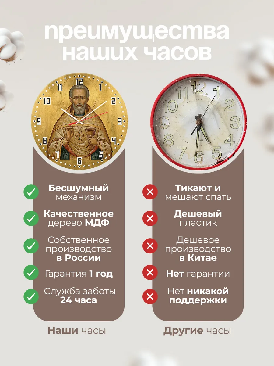 Часы настенные бесшумные Икона Иоанн Кронштадтский 33 см — фото 10