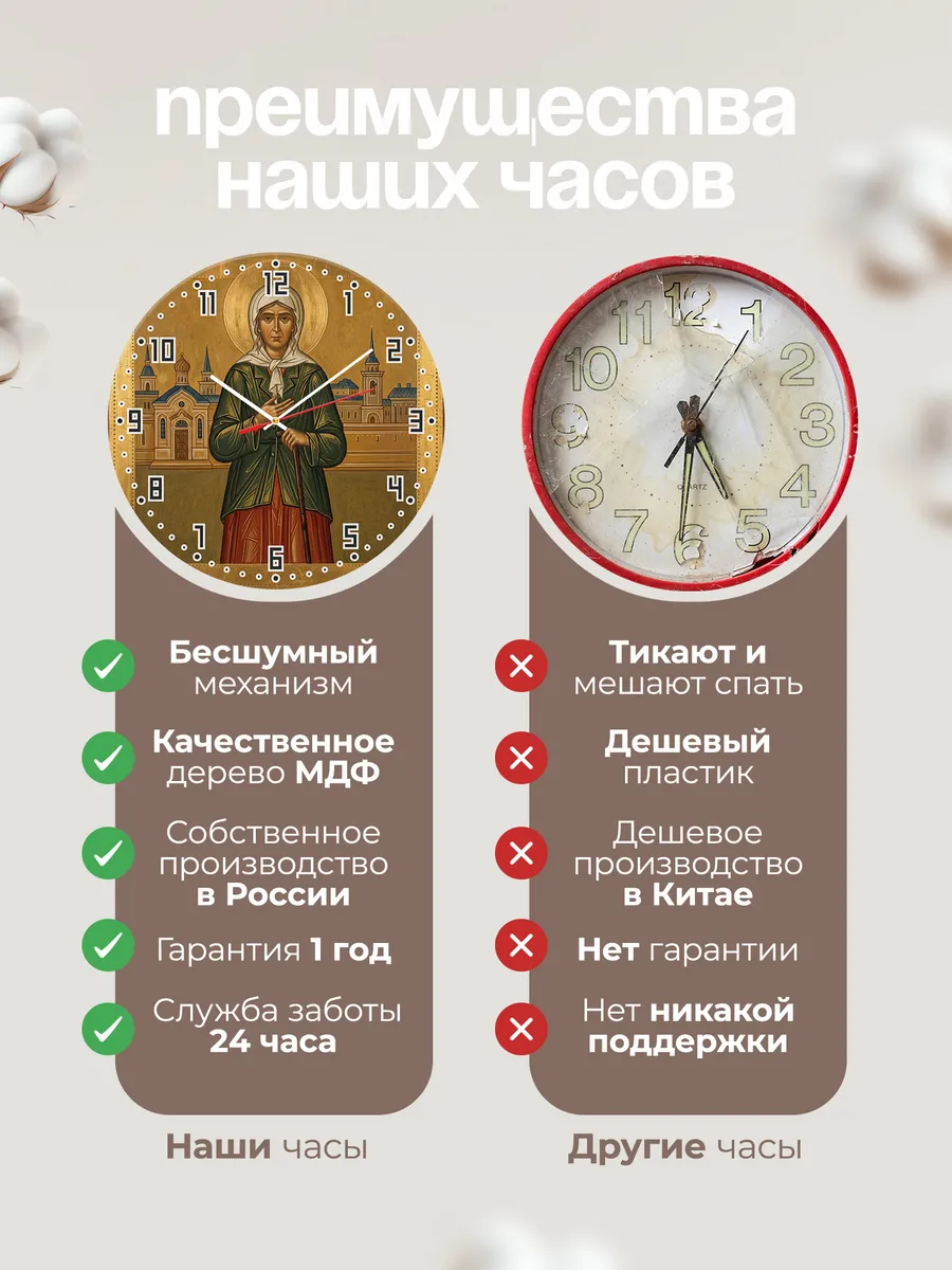 Часы настенные бесшумные Икона Ксения Петербургская 33 см — фото 10