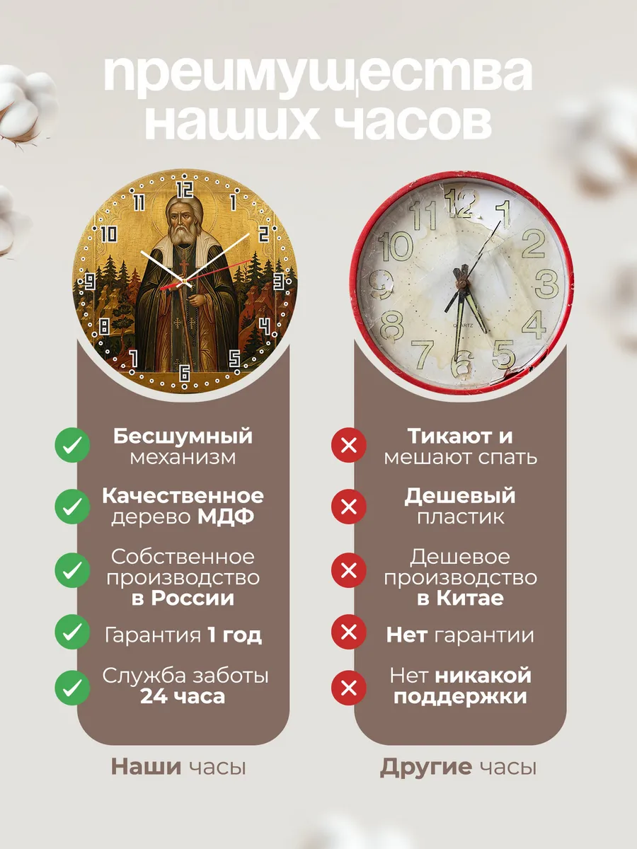 Часы настенные бесшумные Икона Серафим Саровский 33 см — фото 10