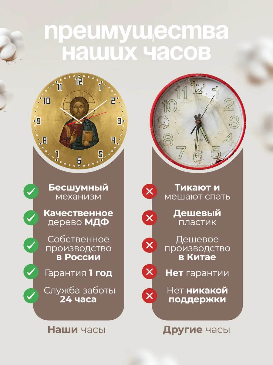Часы настенные бесшумные Икона Спас золотое кольцо 33 см — фото 10