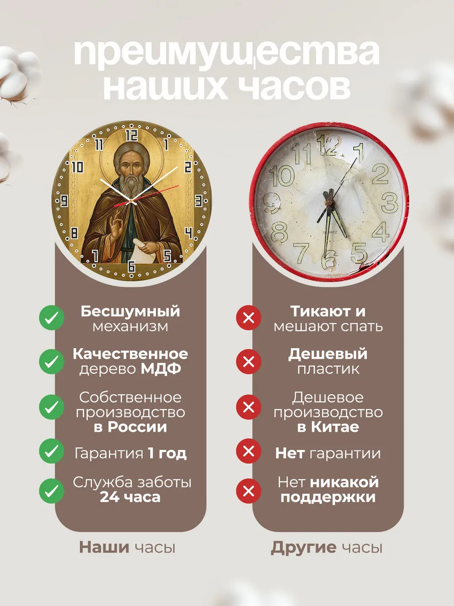 Часы настенные бесшумные Икона Сергий Радонежский 33 см — фото 10