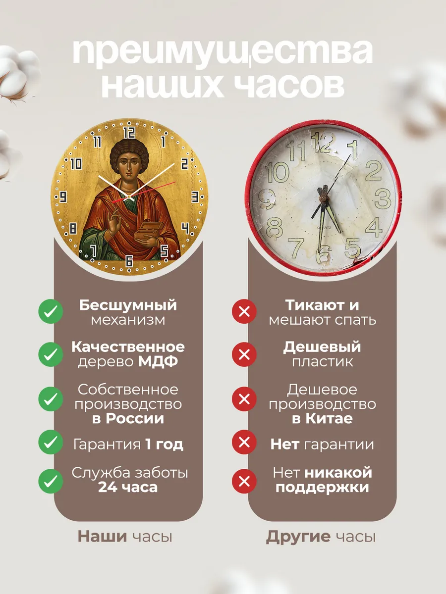 Часы настенные бесшумные Икона Пантелеимон Целитель 33 см — фото 10