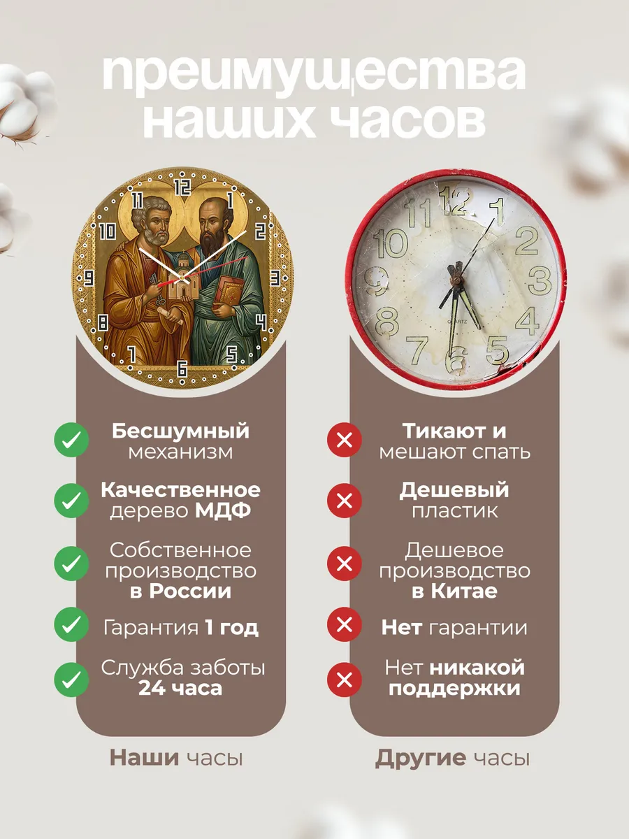 Часы настенные бесшумные Икона Апостолы Петр и Павел 33 см — фото 10