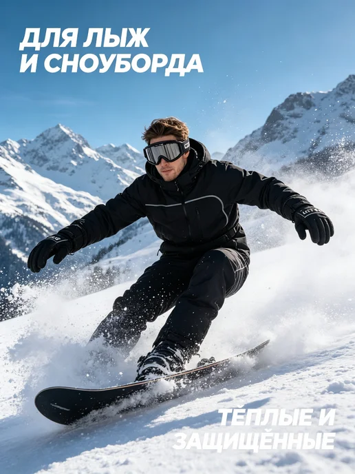 Перчатки лыжные зимние сенсорные, черный, фото 2