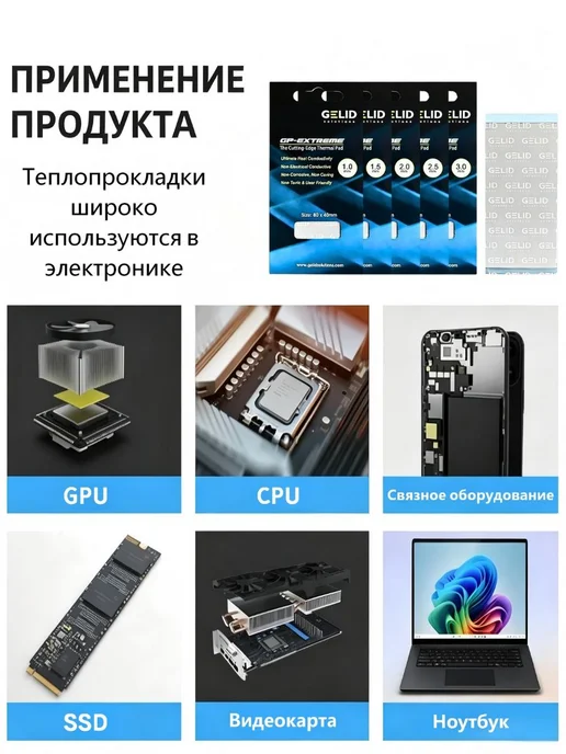 Термопрокладка GELID 1.0 мм Thermal pad GP-EXTREME 12 Вт мК, 12 Вт, фото 4