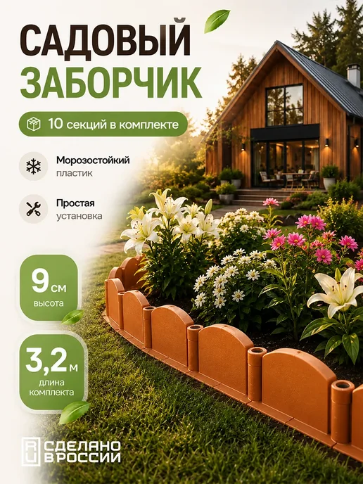 Бордюр садовый терракот, коричневый, терракот