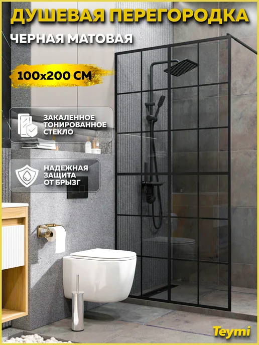 Teymi Душевая перегородка 100x200 профиль черный Helmi T00308, 100x200