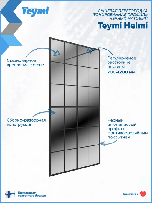 Teymi Душевая перегородка 100x200 профиль черный Helmi T00308, 100x200, фото 2
