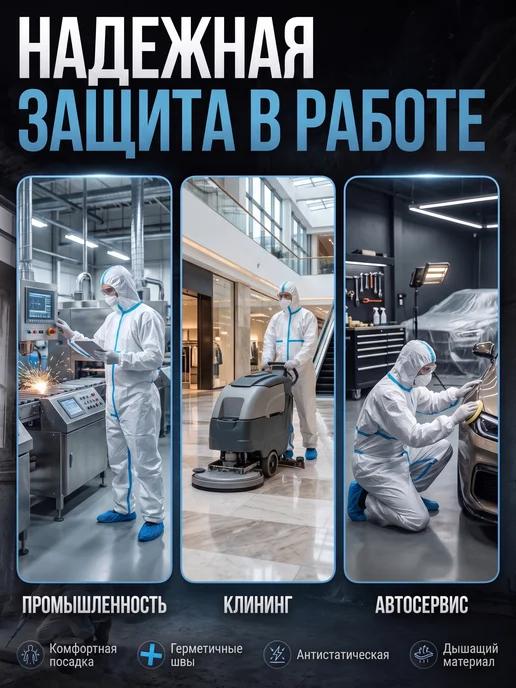 Комбинезон защитный одноразовый,для ремонта,костюм Каспер, белый, фото 8