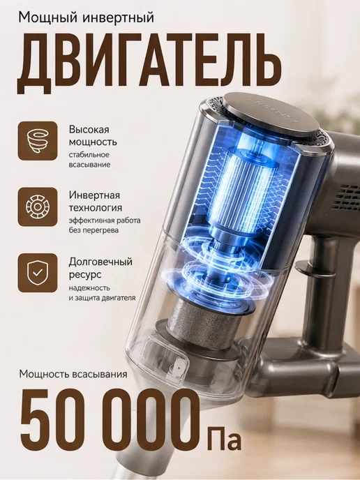 Пылесос вертикальный беспроводной для дома, черный, фото 2