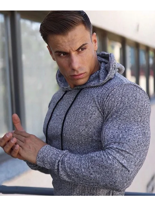 MACHINEFITNESS Свитер мужской с капюшоном, повседневный приталенный спортив, вариант, фото 3