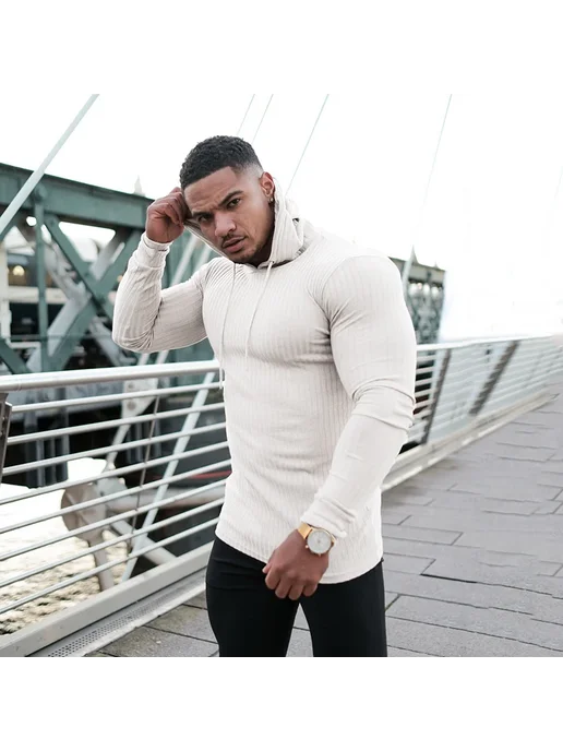 MACHINEFITNESS Свитер мужской с капюшоном, повседневный приталенный спортив, вариант, фото 7