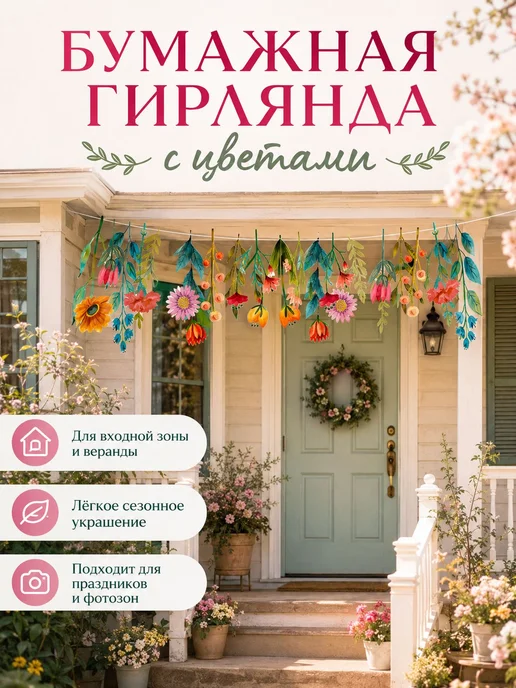 Гирлянда-растяжка из бумаги, 250 см, 1 шт, 1 шт, фото 6