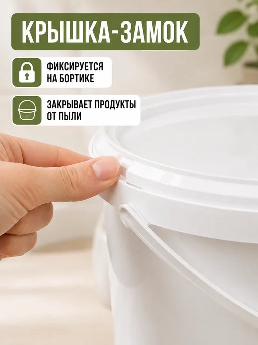 Милих Ведро пластиковое 5 л с крышкой 3 шт комплект пищевое, 5 л, фото 2
