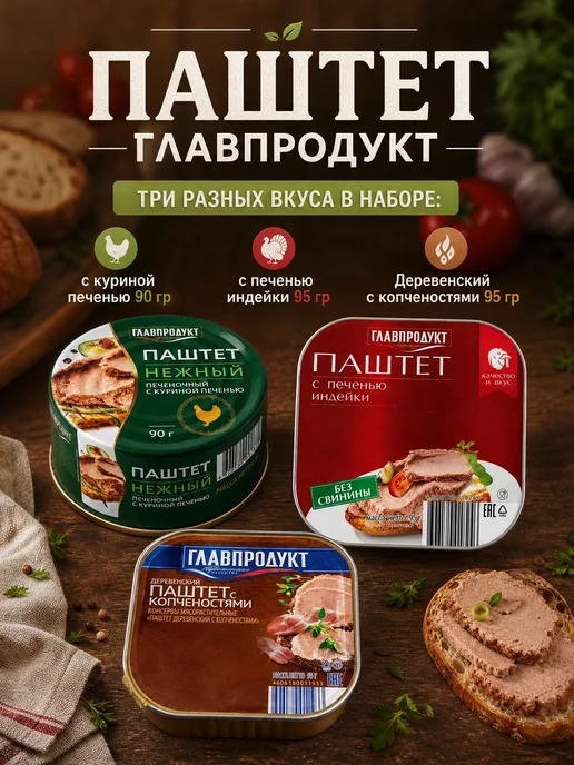 ГлавПродукт Паштет печеночный 3 вкуса, вариант