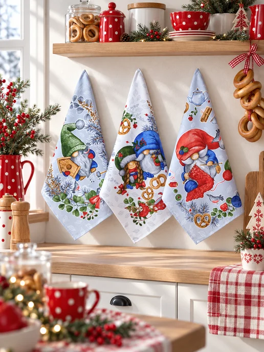 MASO home Полотенца кухонные новогодние набор подарок 2027, синий, фото 2
