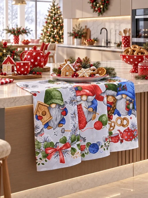 MASO home Полотенца кухонные новогодние набор подарок 2027, синий, фото 4