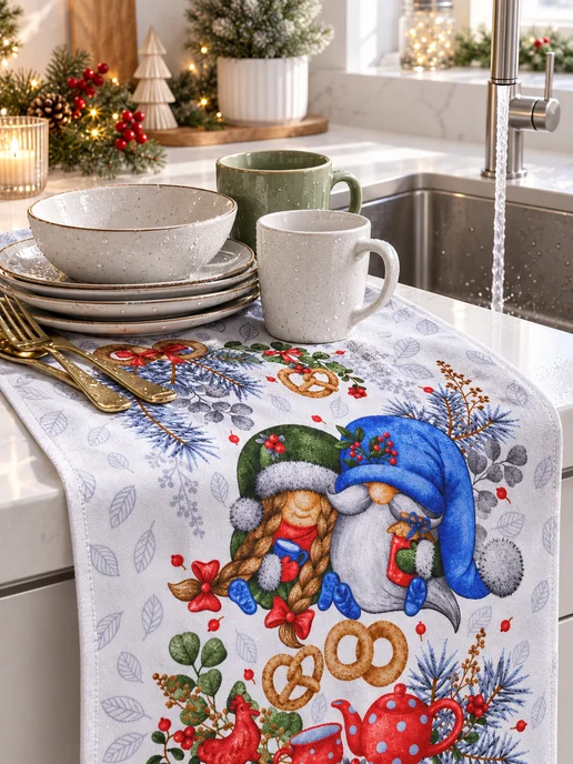 MASO home Полотенца кухонные новогодние набор подарок 2027, синий, фото 8