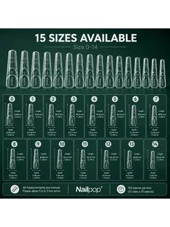 Nailpop Овальные формы для ногтей Coffin 3D 150шт