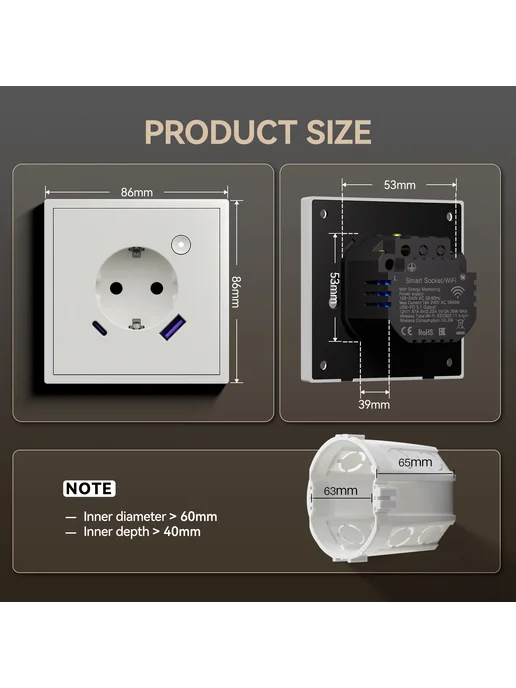 BSEED Умная розетка Zigbee с быстрой зарядкой 20W черная Mo, 20 Вт, фото 5