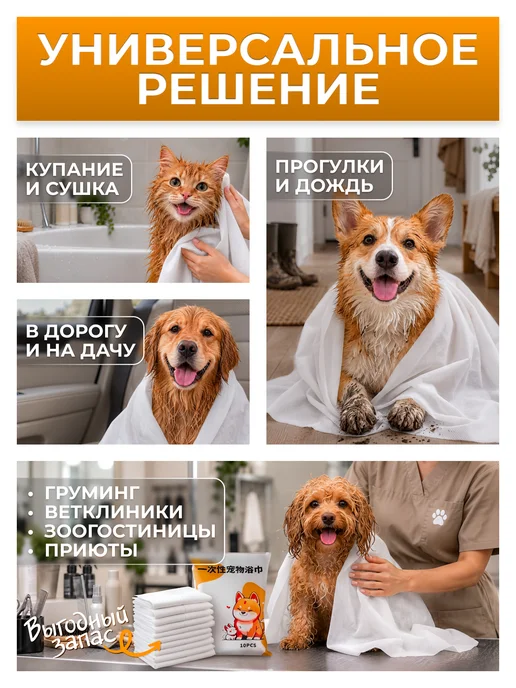 МК Селект Одноразовые полотенца для собак и кошек 70×120 см, 10 шт, 70x120 см, 10 шт, фото 5